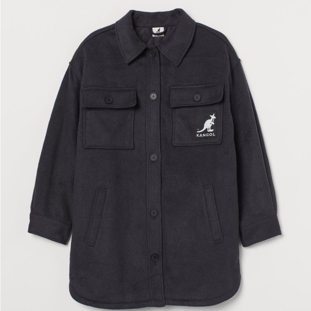 [KANGOL x H&M] WARM OVERSIZED UNISEX GREY SHACKET SHIRT JACKET COAT